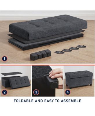 Foldable Tufted 30 Inch Linen Bench Storage Ottoman with Legs