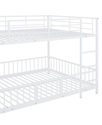 Full Over Full Size Metal Bunk Bed with Slide and Guardrails