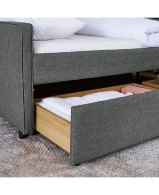 Upholstered Twin Sofa Bed with LED Lights, Storage, and Wireless Charging