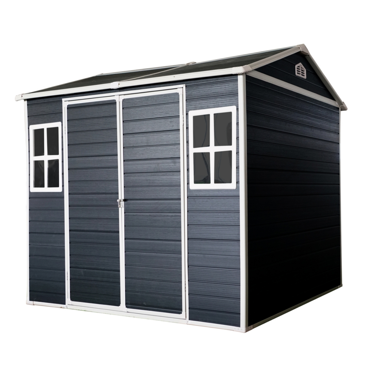 Streamdale Furniture 6x8ft Resin Outdoor Storage Shed with Two-Window and Floor,- Black
