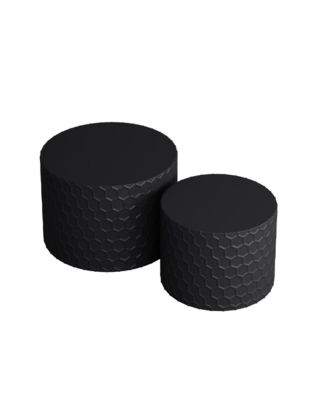 Stylish and Minimalist Nesting Coffee Table Set with Honeycomb Design, Modern Round Coffee Table, Drum Circle Coffee Table for Living Room, Bedroom, Black(Set of 2 Pieces)