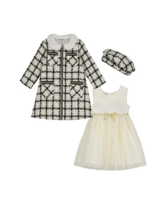 Blueberi Boulevard Toddler and Little Girls Fit-and-Flare Gold Tulle Dress,  Lurex Plaid Boucle Coat with Hat, 3-Piece Set - Macy's