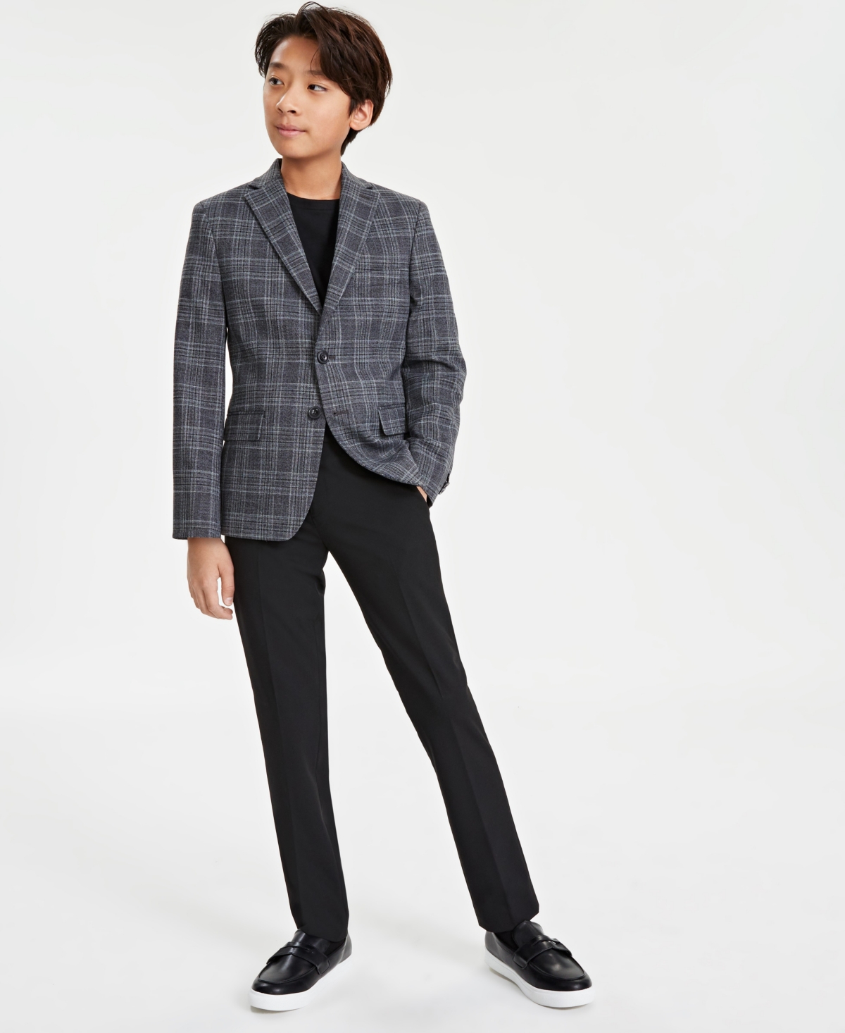 Michael Kors Big Boys Plaid Suit Jacket -charc