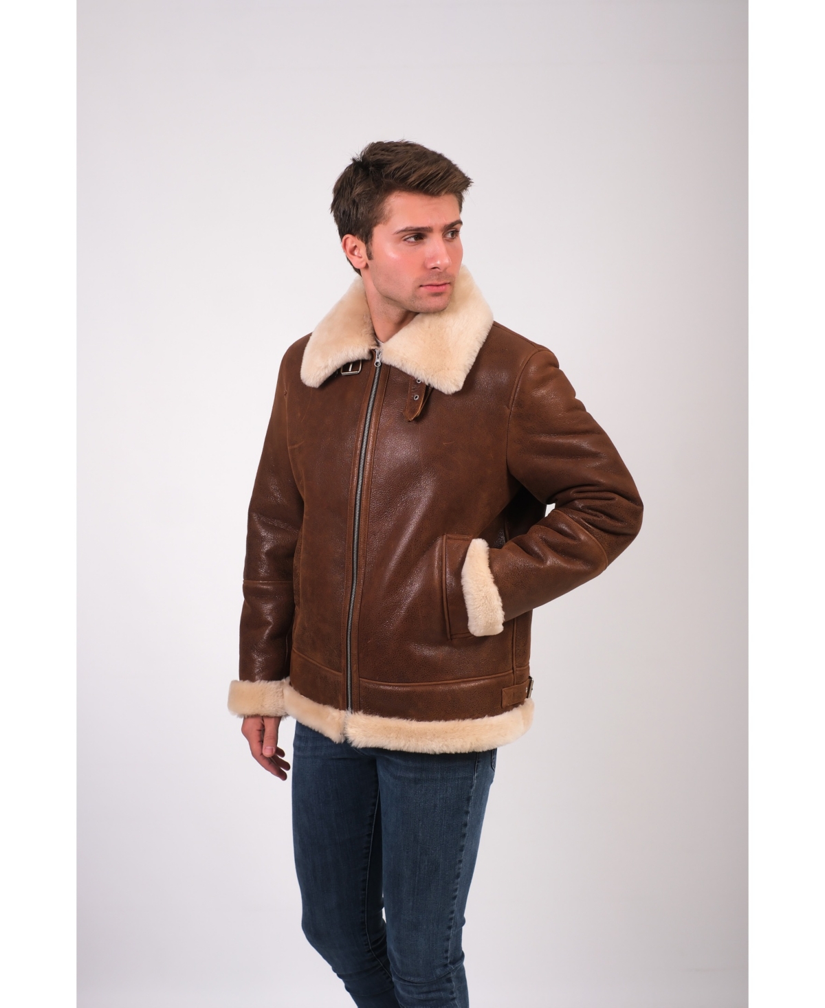 Furniq Uk Men's Leather Sheepskin Jacket, Created for Macy's - Brown