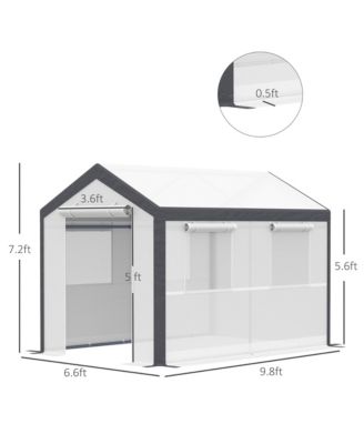 10' x 7' x 7' Walk-In Greenhouse, Outdoor Garden Warm Hot House with 4 Roll-up Windows, 2 Zippered Doors and Weather Cover, White