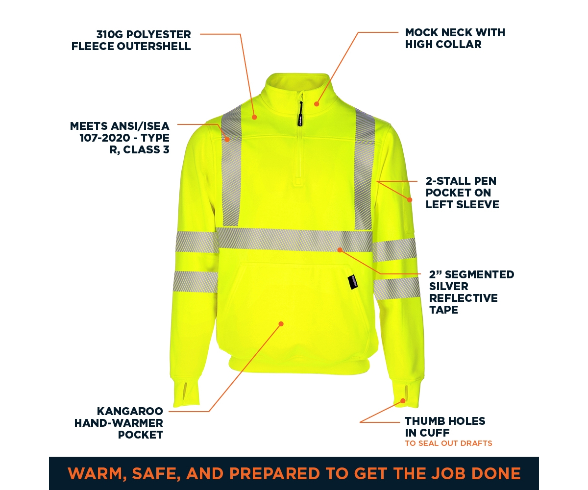 RefrigiWear Big & Tall Hi Vis Quarter-Zip Sweatshirt