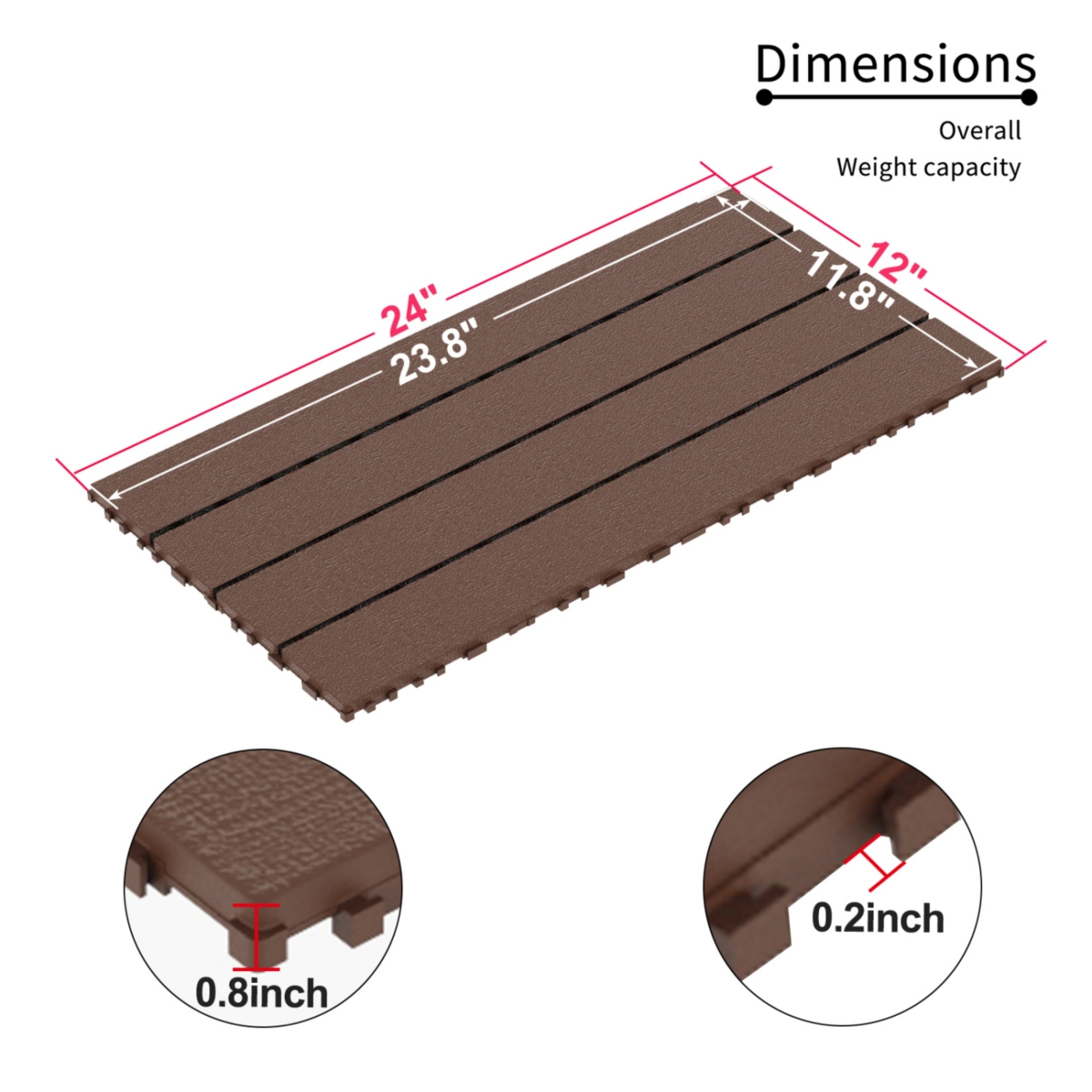 Streamdale Furniture 2FT Patio Deck Tiles, Diy Module Interlocking Decking Tiles Floor Tile, Easy and Quick Installation Court Tiles for Porch Poolsid
