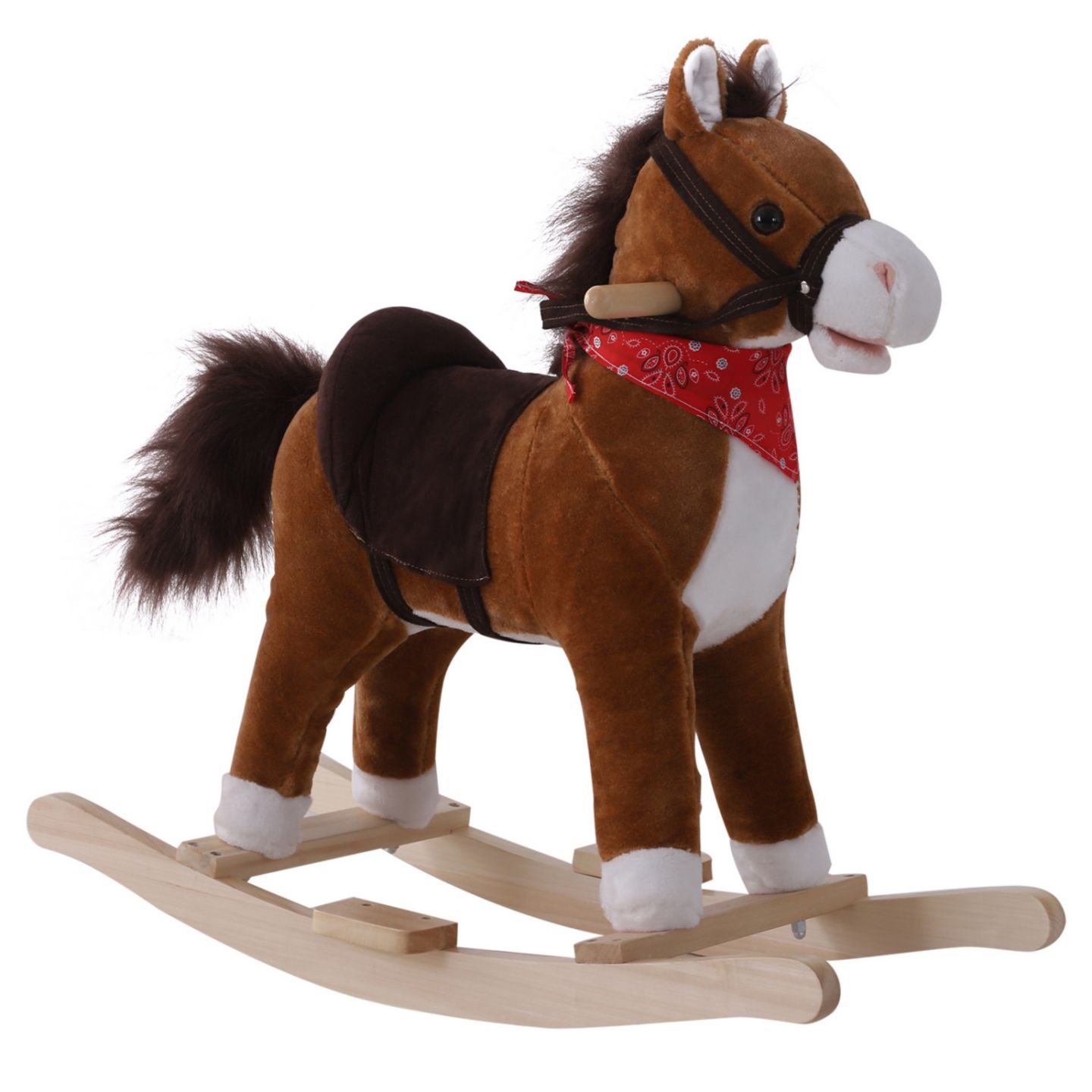 Детская мягкая игрушка Streamdale Furniture Plush Rocking Horse with Simulated Galloping Sounds, Supports 88 Pounds, Ages 3+, цвет: Коричневый — фото 1