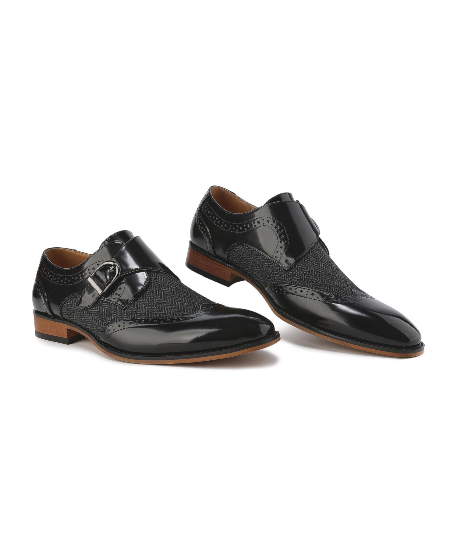 Men's Monk Strap Herringbone Dress Shoes Slip-on Loafers