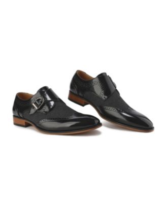 Gino Vitale Men's Monk Strap Herringbone Dress Shoes Slip-on Loafers - Black - 8.5