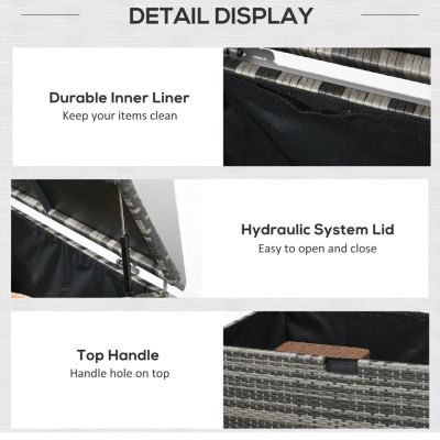 113 Gallon Deck Box, Rattan Outdoor Storage Box, Waterproof Storage Container for Indoor, Patio Furniture Cushions, Pool Supplies, Garden Tools, Dark Gray