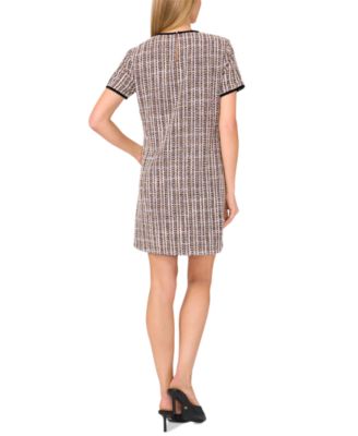 Women's Contrast-Trim Tweed Short-Sleeve Dress 