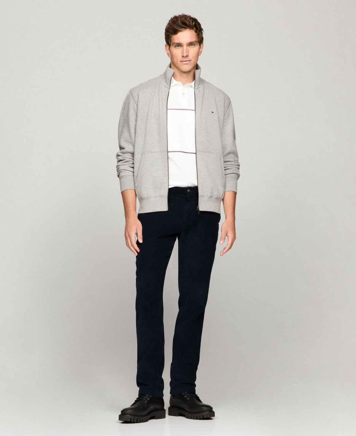 Shop Tommy Hilfiger Men's Essential Full-zip Fleece Sweatshirt In Medium Grey Heather
