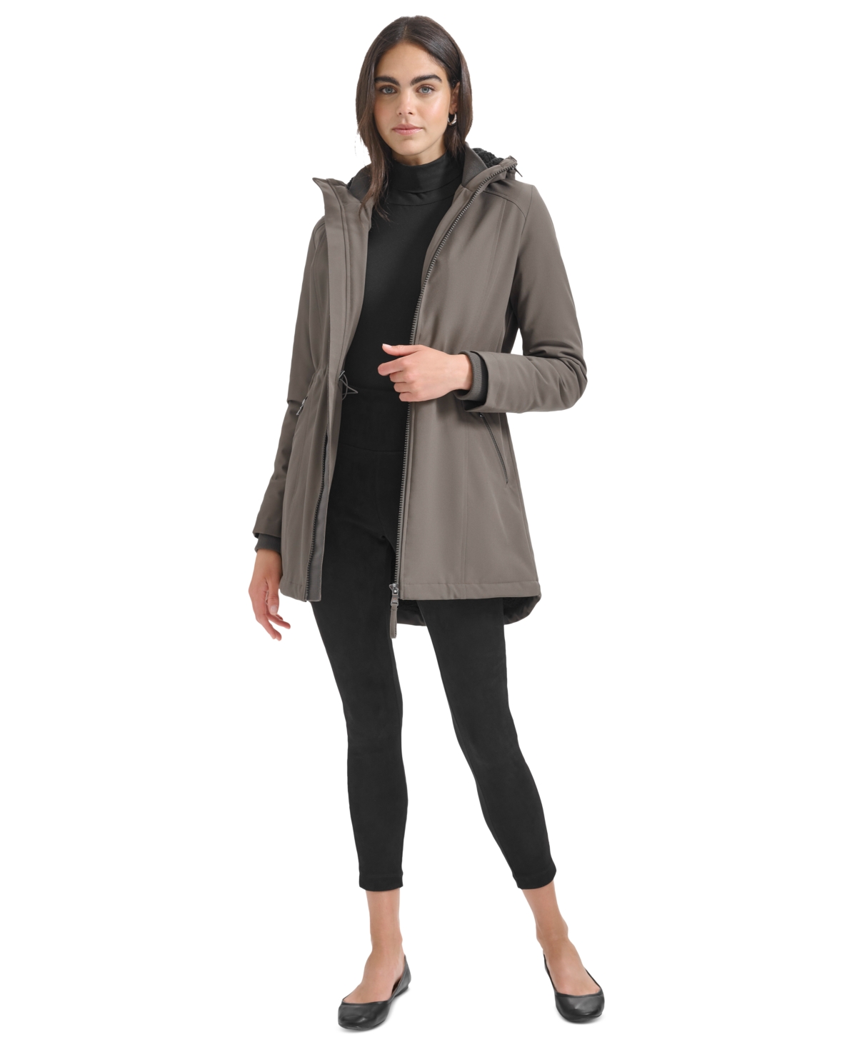 Calvin Klein Womens Hooded Faux-fur-lined Anorak Raincoat In Twig