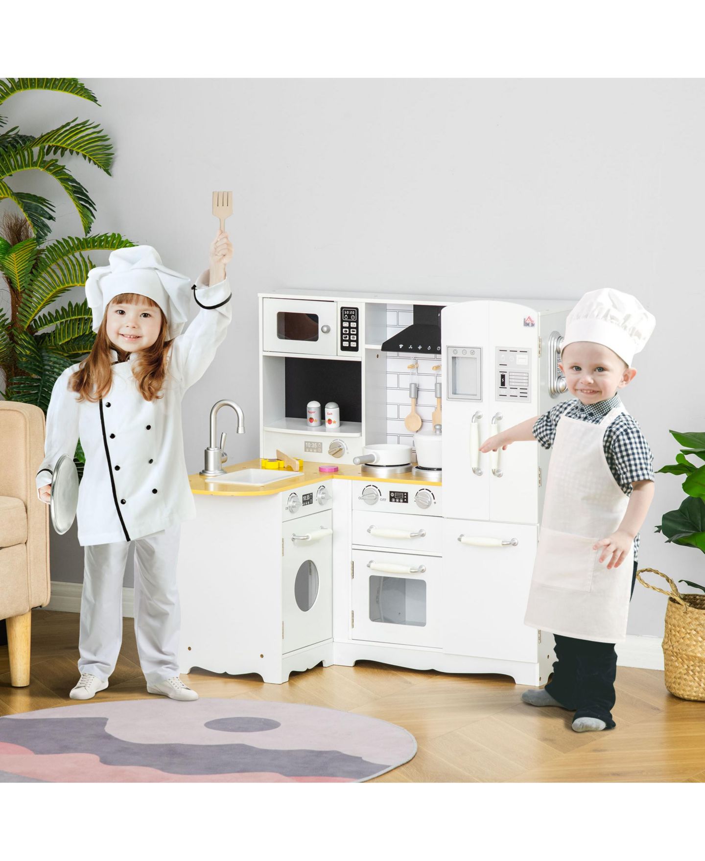 Детские игрушки Streamdale Furniture Wooden Play Kitchen with Sound Effects, 14-Piece, Ages 3+, цвет: Серебристый — фото 8