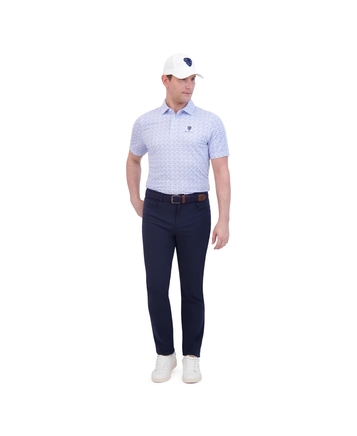 Ben Sherman Men's Ultra Soft Optic Geo Print Tech Terry Sports Fit Polo Shirt In Placid Blue