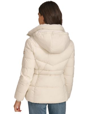 Petite Faux-Fur-Lined Hooded Puffer Coat