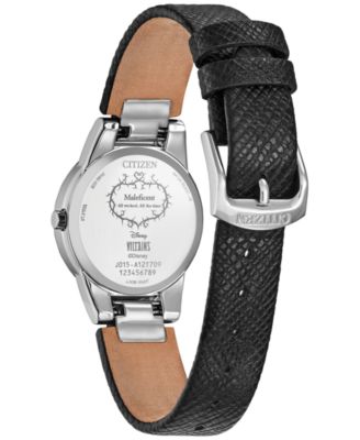 Eco-Drive Women's Disney Villains Maleficent's Charm Black Leather Strap Watch 30mm Boxed Set