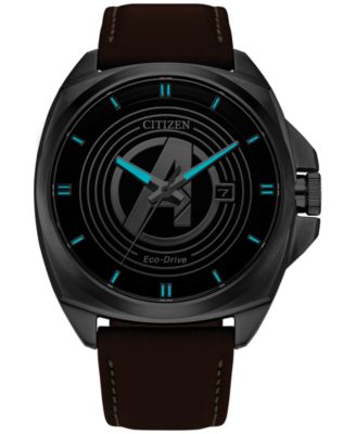 Eco-Drive Men's Marvel Classic Avengers Legacy Brown Leather Strap Watch 42mm