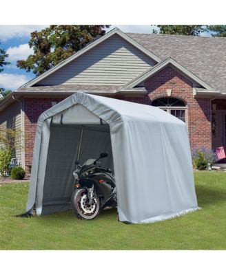 6' x 8' Carport Portable Garage, Heavy Duty Storage Tent, Patio Storage Shelter w/ Anti-UV PE Cover and Double Zipper Doors, for Motorcycle Bike Garden Tools, Light Gray