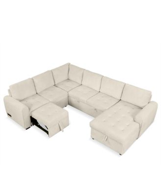 U-Shaped Sofa Bed with Chaise Lounger & Chargers