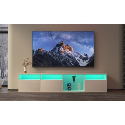 Streamdale LED TV Stand with RGB Lights and Storage (White)