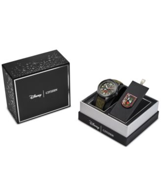 Eco-Drive Men's Disney Alpine Mickey Mouse Explorer Green Khaki Strap Watch 42mm Boxed Set