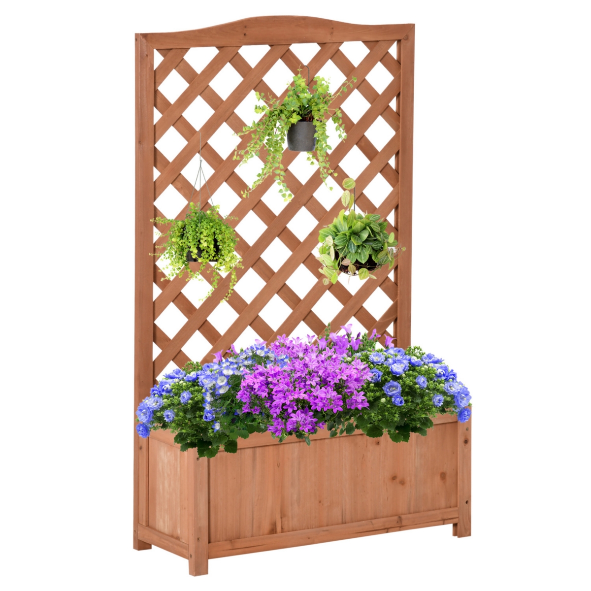 Wooden Raised Garden Bed with Trellis, 46&#x22; Planter Box, to Grow Vegetables, Herbs, and Flowers for Backyard, Patio, Brown - Brown