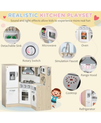 Ultra-Big Corner Kids Kitchen Playset with Sound Effects, Wooden Play Kitchen with Stainless Steel Cooking Toys, Imaginative Pretend Toy for Ages 3-6 with Phone, Ice Maker