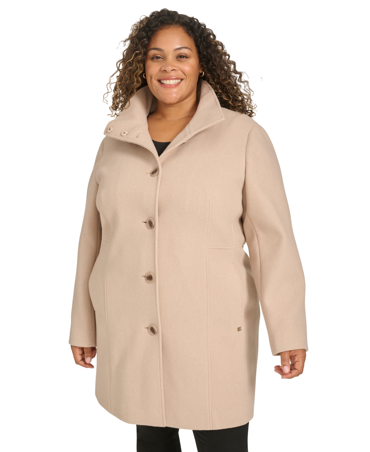 Calvin Klein Womens Plus Size Walker Coat Created for Macys Red Beige Melange Smart Closet