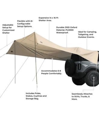 Nomad Nest SUV Tailgate Tarp Tent – 14x16 ft Waterproof Car Camping Canopy for Trucks, Jeeps, Hatchbacks & Vans – Easy Setup with Poles, Stakes, & Carry Bag – Shelter for 6-8 People