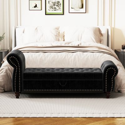 Tufted Lounge Chaise with Storage, 64.5