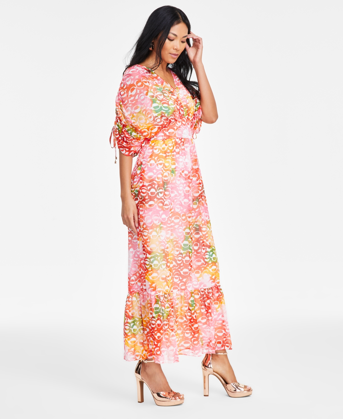 Inc International Concepts Women's Drawstring-sleeve Maxi Dress, Exclusively At Macy's In Solara Geo