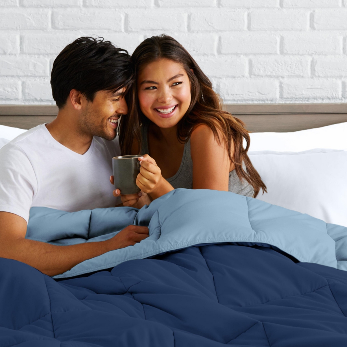 Bare Home Reversible Down Alternative Comforter - Dark blue - light blue