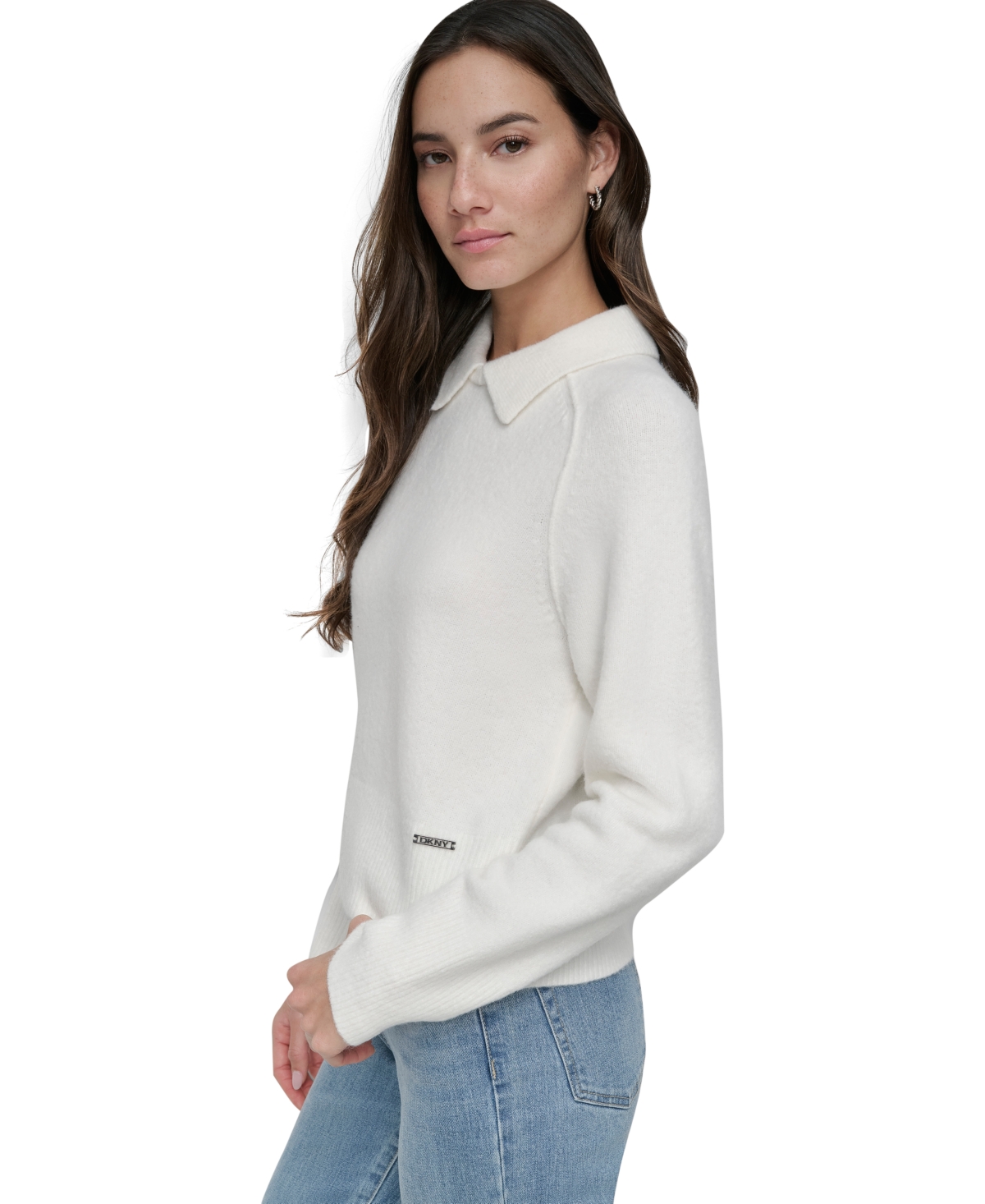 Dkny Jeans Women's Collared Raglan-Sleeve Sweater - IVY - IVORY