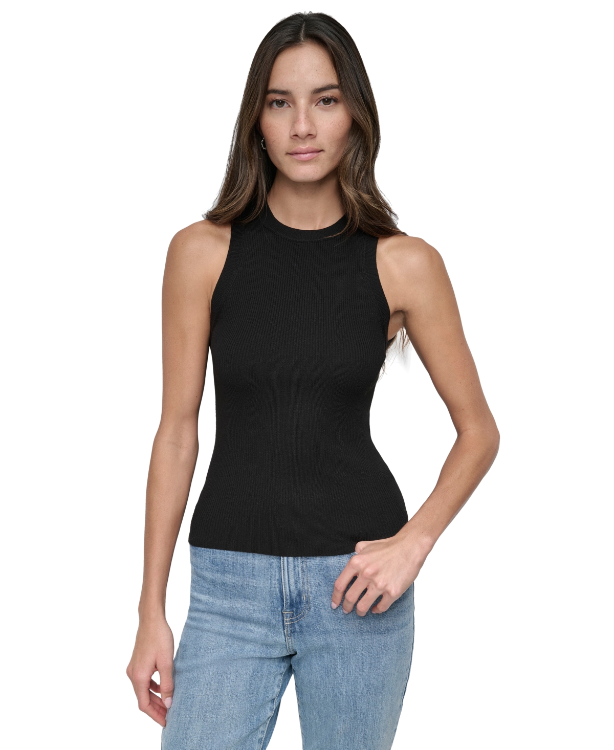 Dkny Jeans Women's Ribbed Sleeveless Crew Neck Sweater - BLK - BLACK