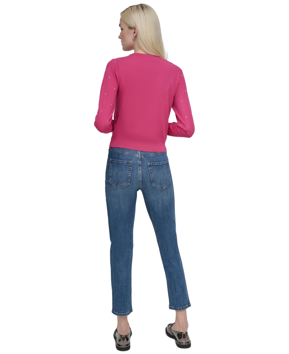 DKNY JEANS WOMEN'S STUDDED V-NECK SWEATER 