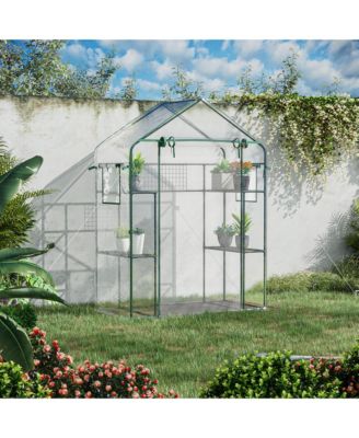 Outdoor Walk-in Mini Greenhouse with Mesh Door & Windows, Small Portable Garden Green House with 3 Tiers 6 Shelves, Trellis, & Plant Labels