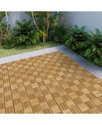 10 PCS Interlocking Deck Tiles Checker Pattern, 12" x 12" Square Yellow Acacia Hardwood Outdoor Flooring for Patio, Bancony, Pool Side,...