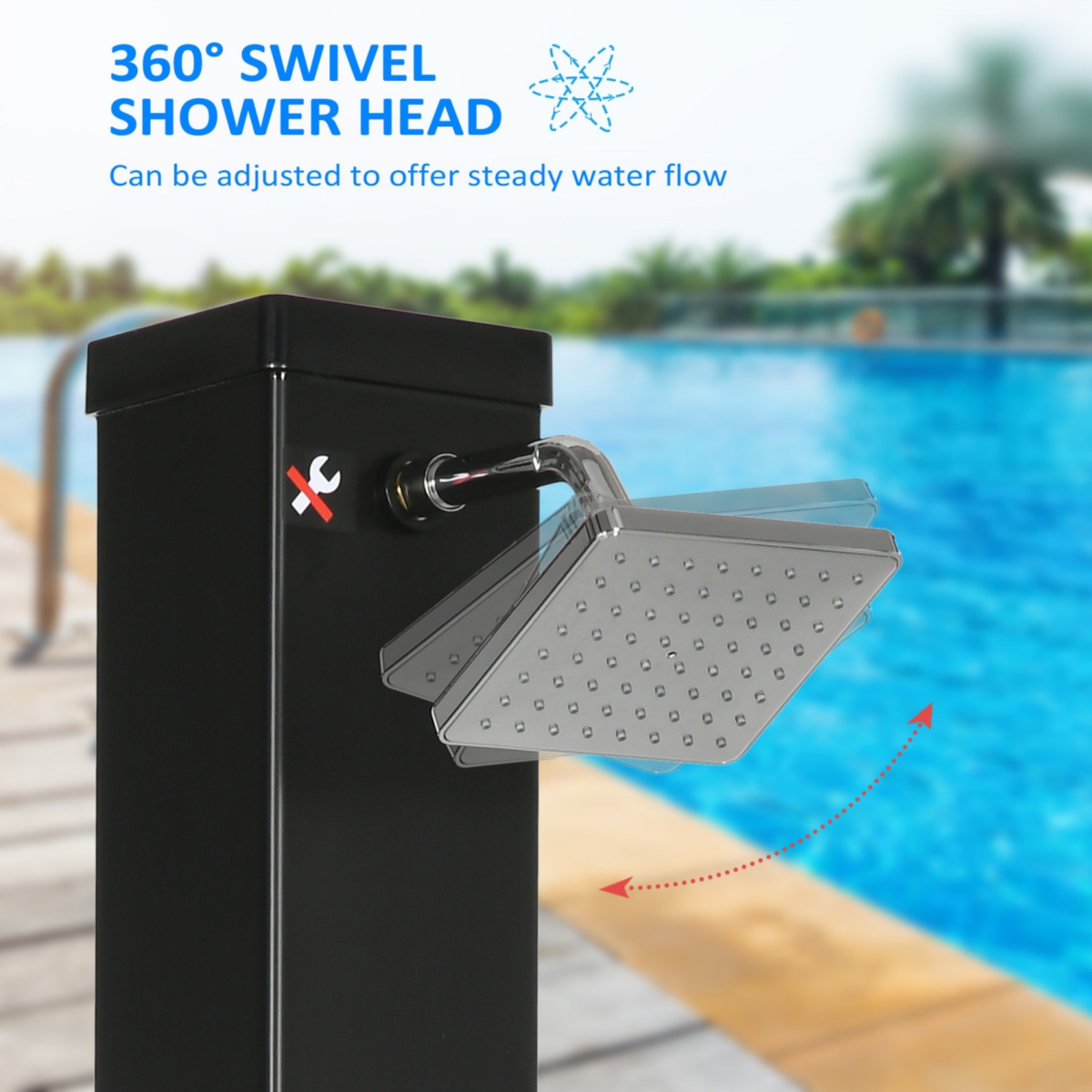 Streamdale Furniture 10.6 Gallons Solar Heated Shower with Free-Rotating Shower Head, Temperature Adjustment & Foot Shower, 2-Section Outdoor Shower f