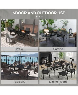 Rectangle Outdoor Dining Table for 6 People, Steel Rectangular Patio Table with Umbrella Hole, Steel Frame for Garden, Balcony, Black