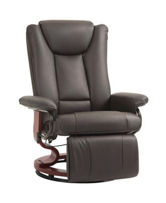 Manual Swivel Recliner Chair, PU Leather Reclining Chair with Footrest for Living Room, Brown