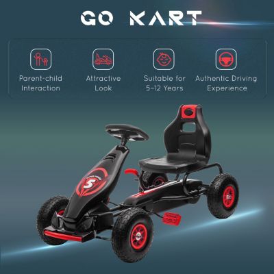 Kids Pedal Go Kart Ride-on Toy with Ergonomic Comfort, Pedal Car with Tough, Wear-Resistant Tread, Go Cart Kids Car for Boys & Girls with Suspension System, Safety Hand Brake, Ages 5-12, Red
