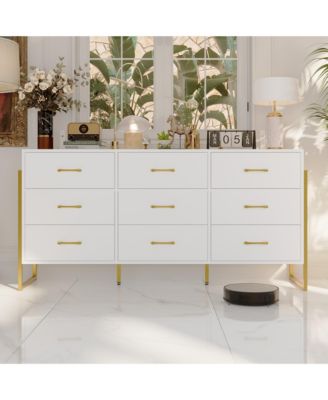   9-Drawer   Particle Board, MDF   Golden Accents, Water-Resistant Surface, Anti-Deformation Wooden Dresser