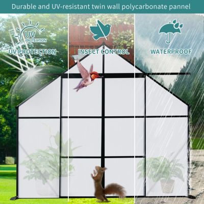 8x8 Ft Double Door Greenhouse with Raised Base