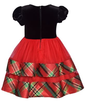 Bonnie Jean Toddler Girls Stretch Velvet to Tiered Plaid Dress - Macy's