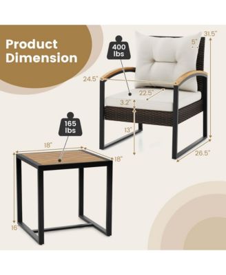 3 PCS Patio Conversation Set with Coffee Table Solid Acacia Wood Armrests Tabletop