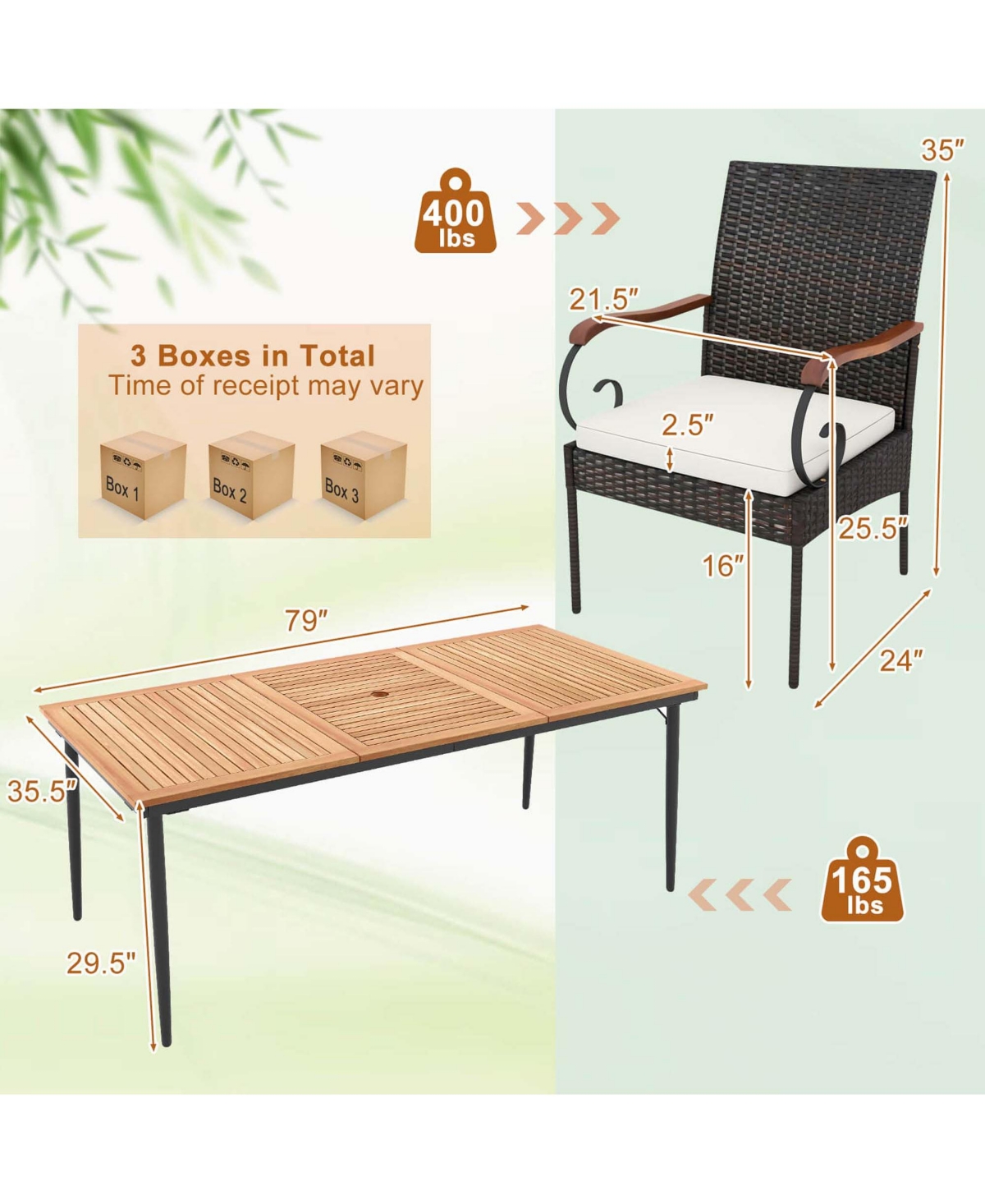 Costway 9 Pcs Patio Dining Set with Acacia Wood Tabletop Umbrella Hole Outdoor