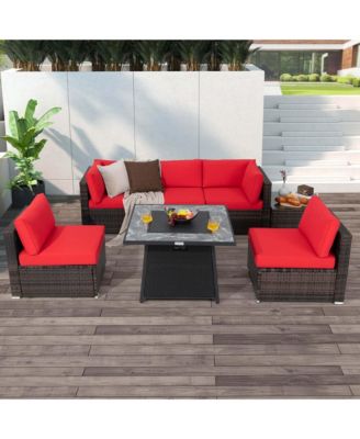 7 PCS Patio Furniture Set with 35" Propane Gas Fire Pit Table & Waterproof Cover