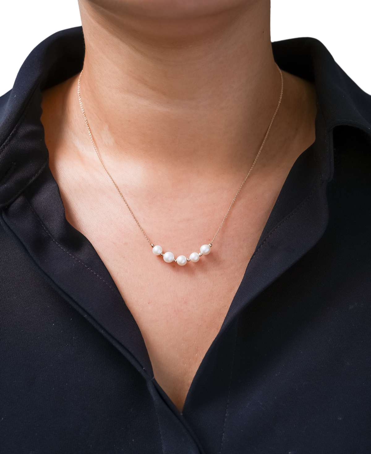 Shop Macy's Cultured Freshwater (5mm) & Gold Bead 18" Collar Necklace In 14k Gold In White